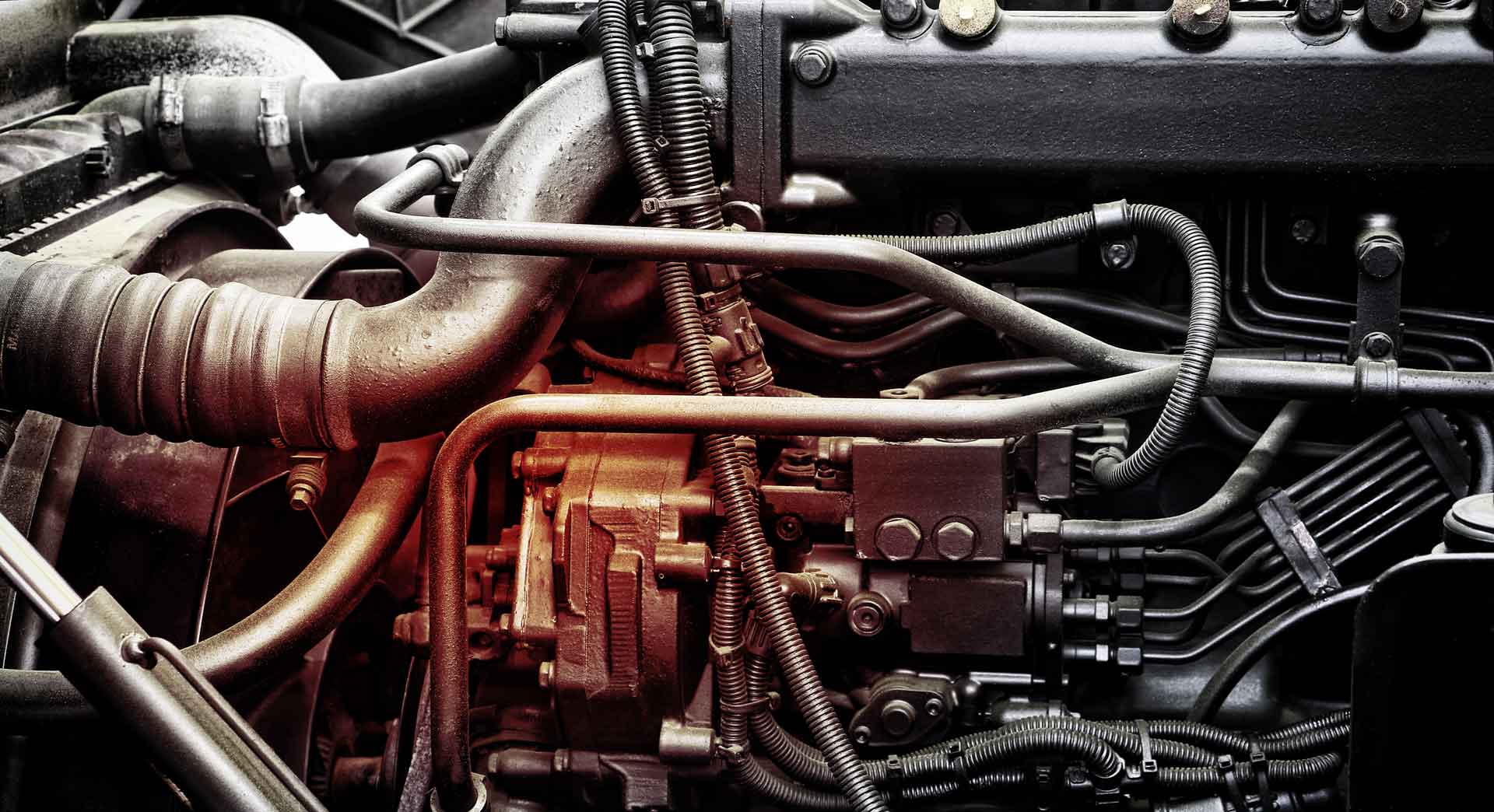 Close-up shot on a diesel truck engine