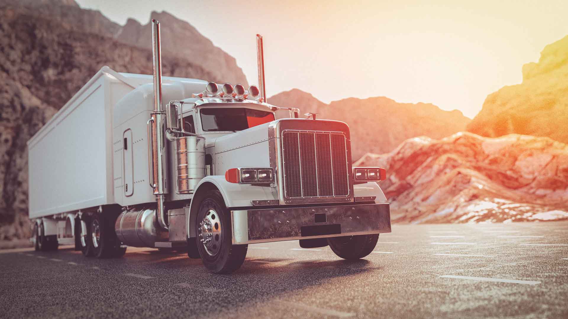 Diesel truck in a parking lot at sunset